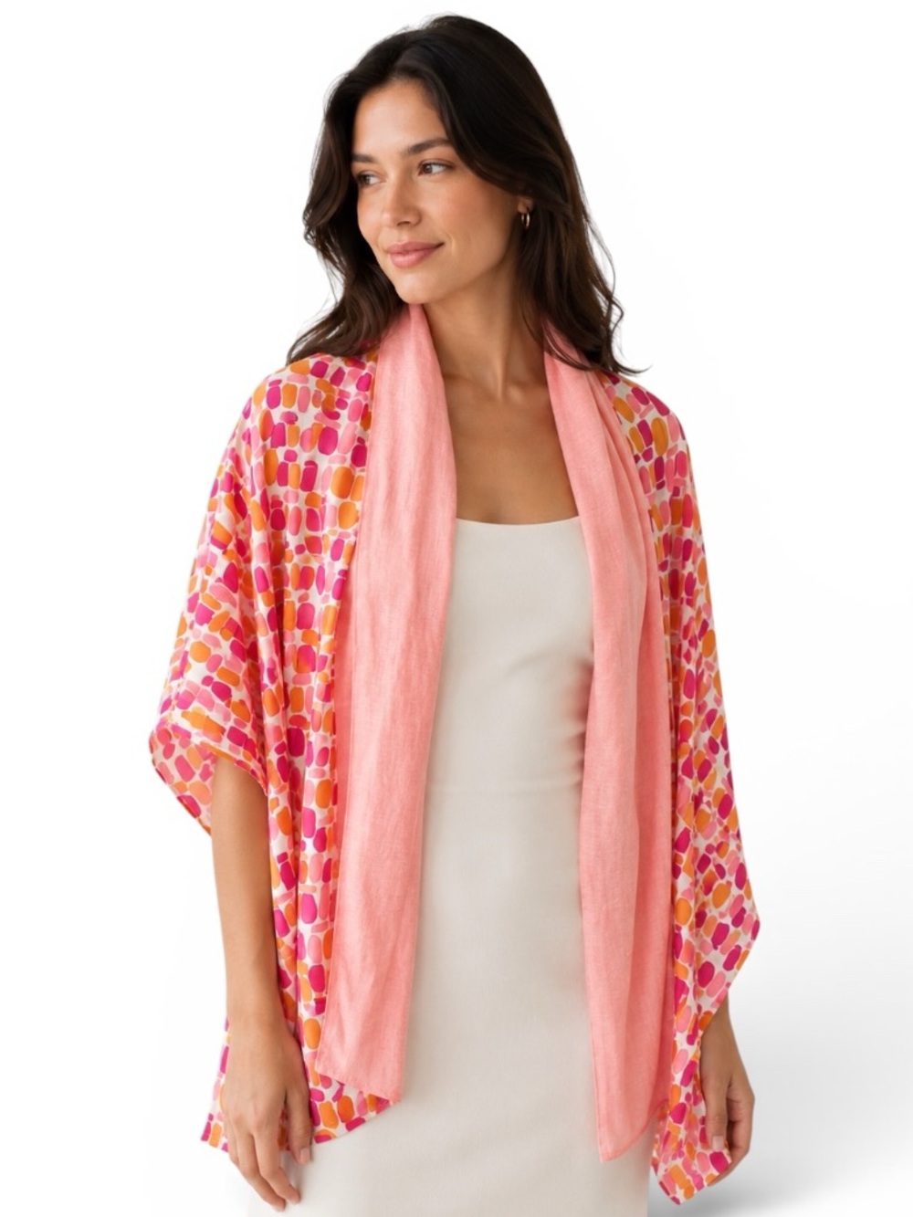 Vintage Echo Bright Pink & Orange Abstract Art Print Large Scarf Wrap